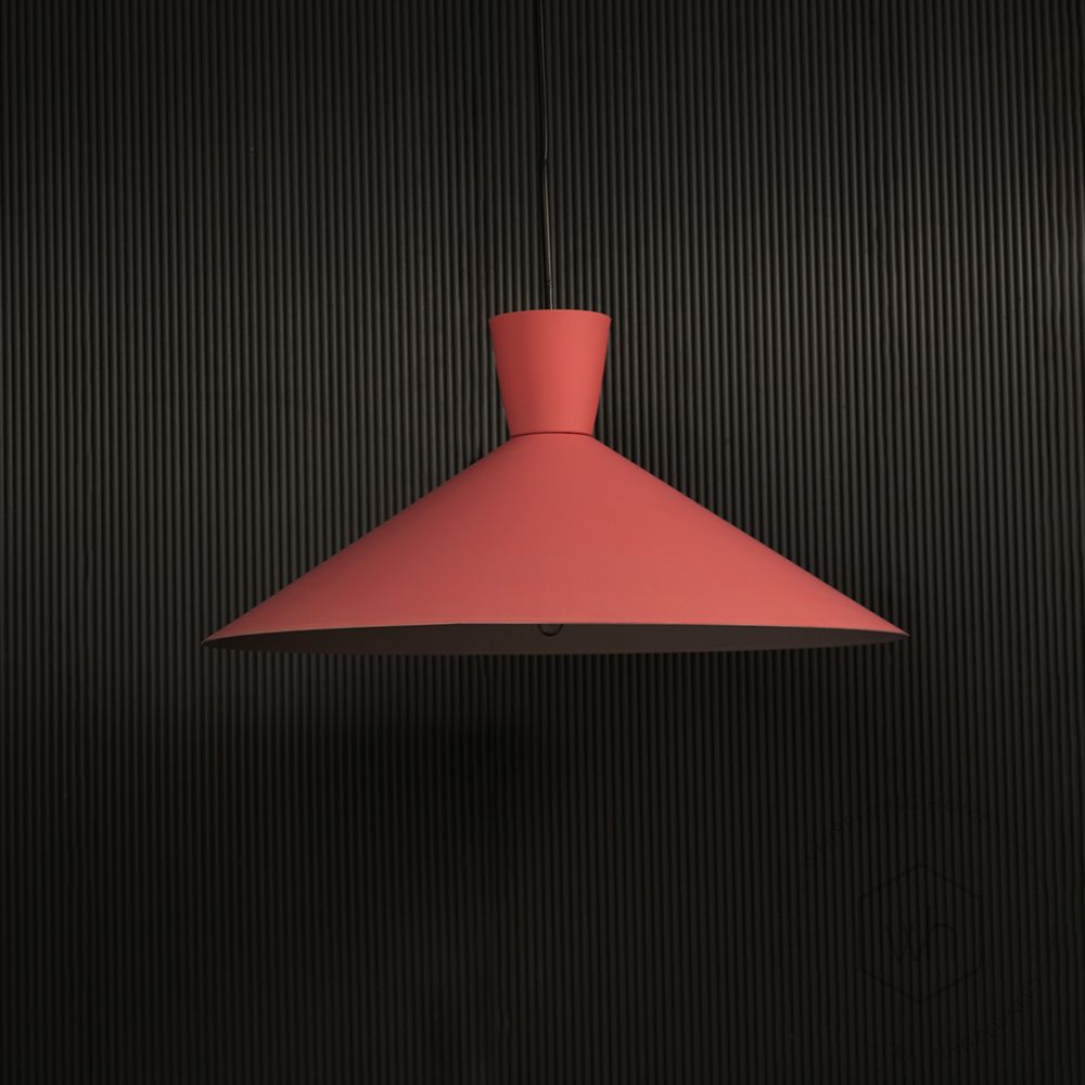 Martinelli Cono Pendant Light - Pink Light off black background