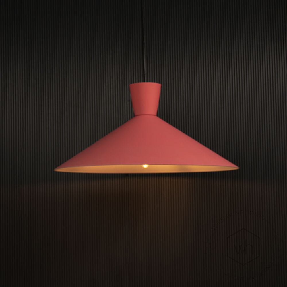 Martinelli Cono Pendant Light - Pink Light on black background