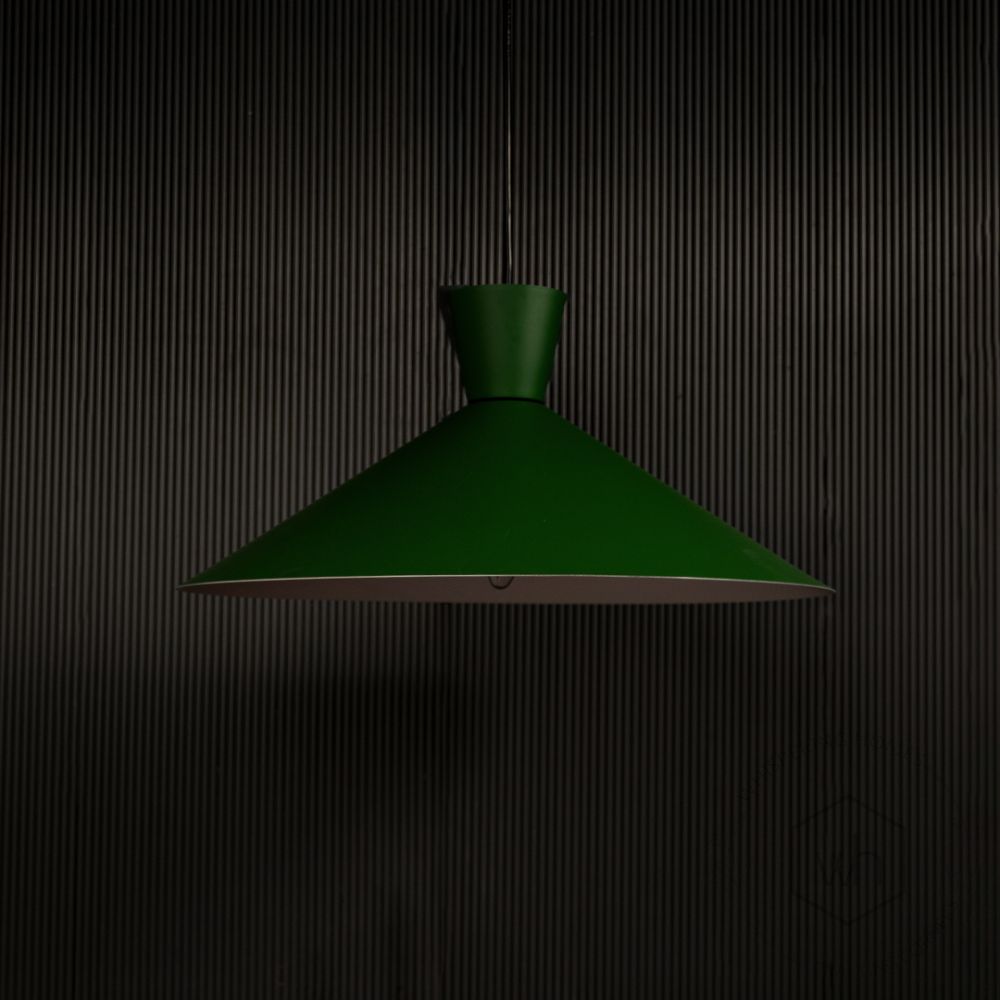 Martinelli Cono Pendant Light - Green Light off black background