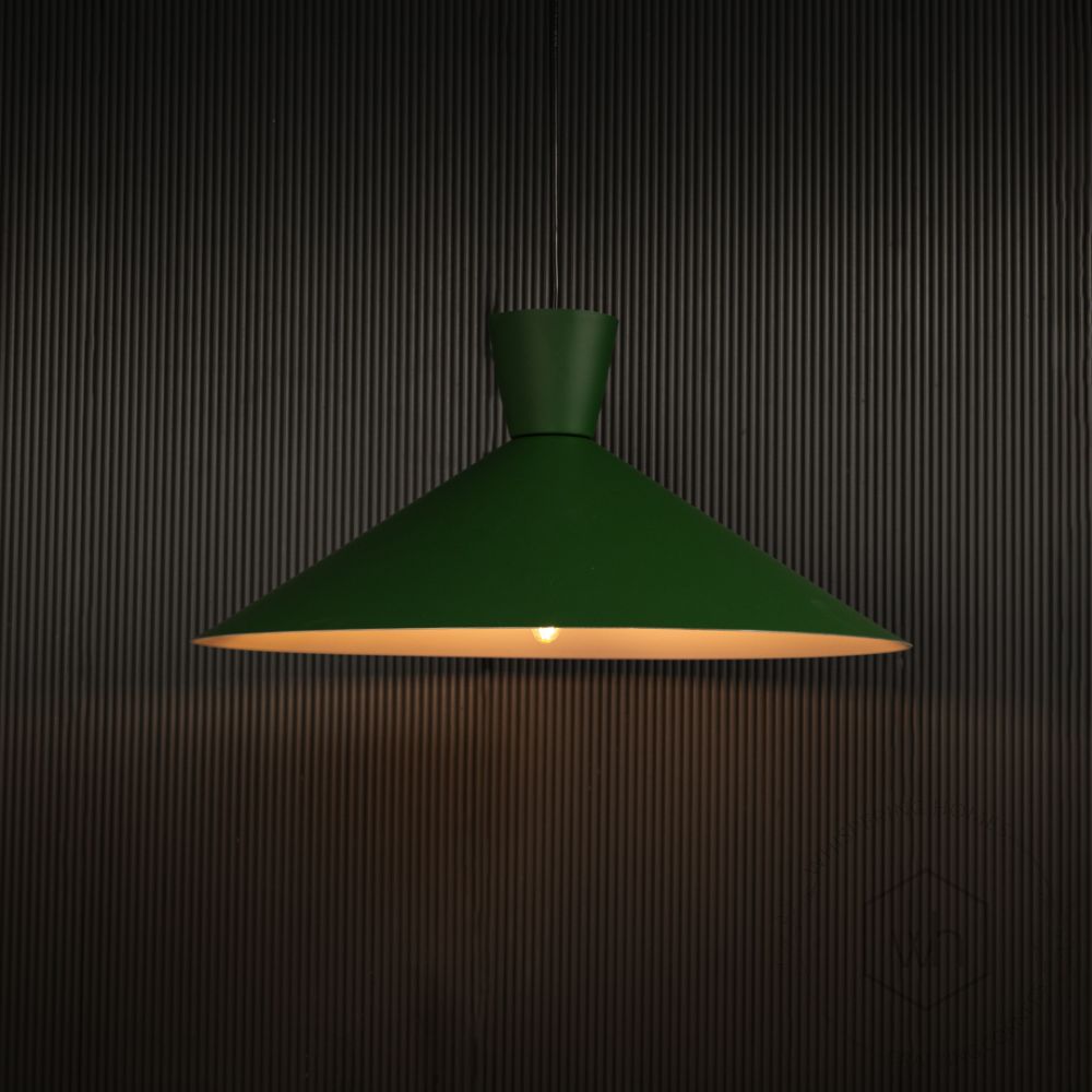 Martinelli Cono Pendant Light - Green Light on black background