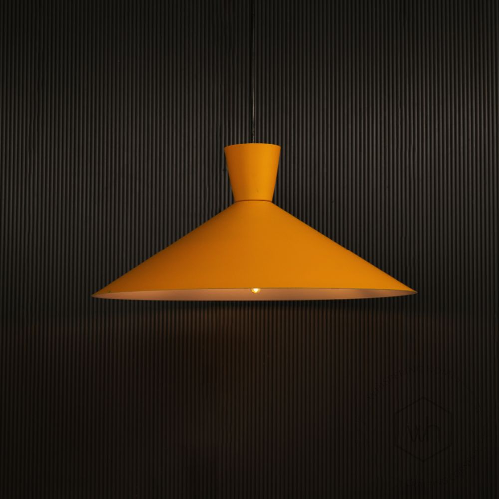 Martinelli Cono Pendant Light - Yellow Light on black background