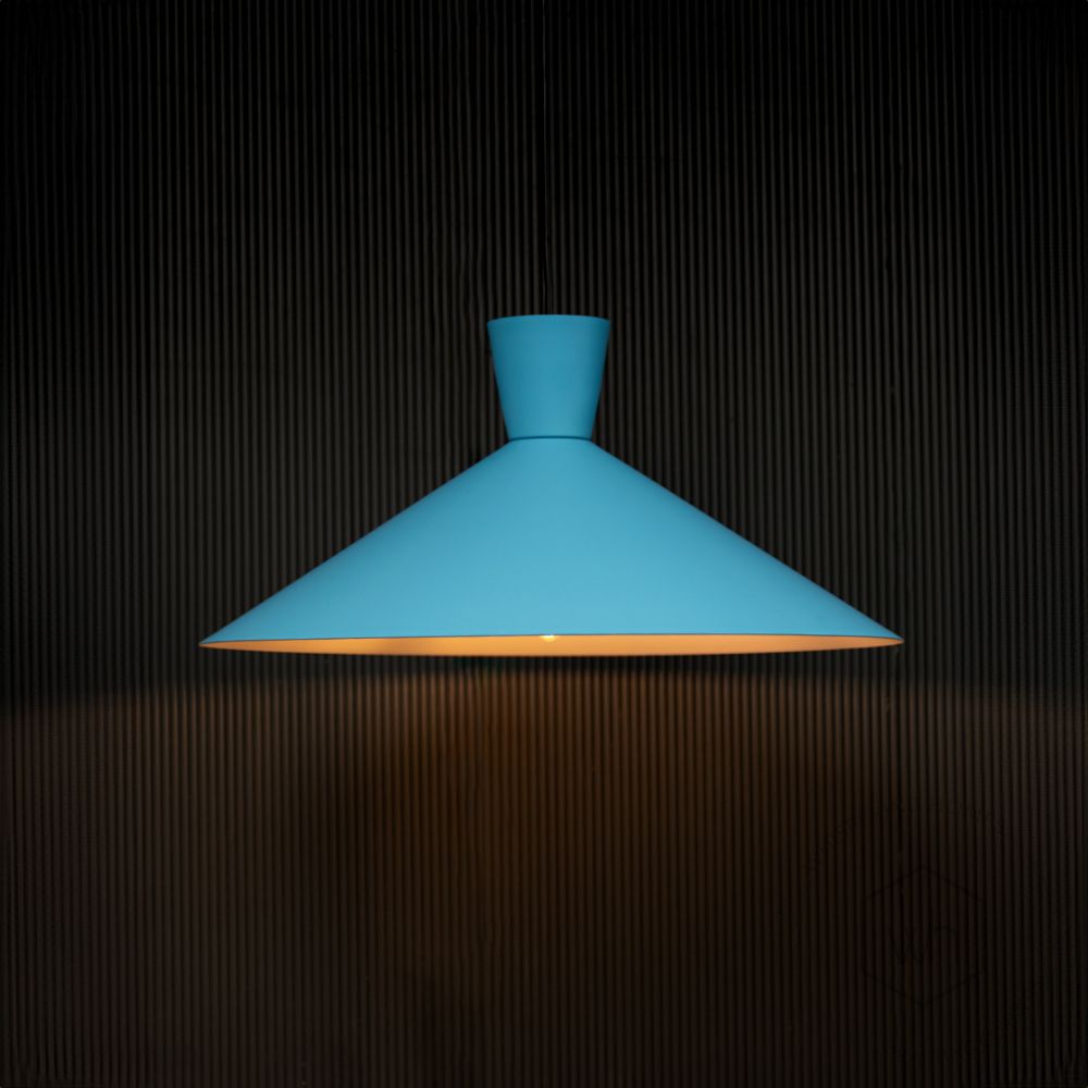 Martinelli Cono Pendant Light - Blue Light on black background