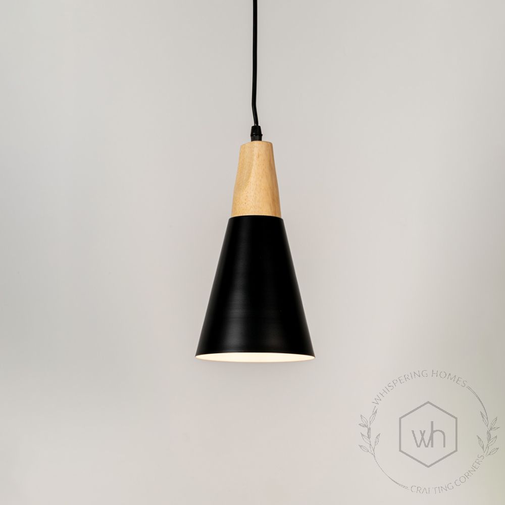 Triangular Cone Pendant Lamp - Black Light On White Background