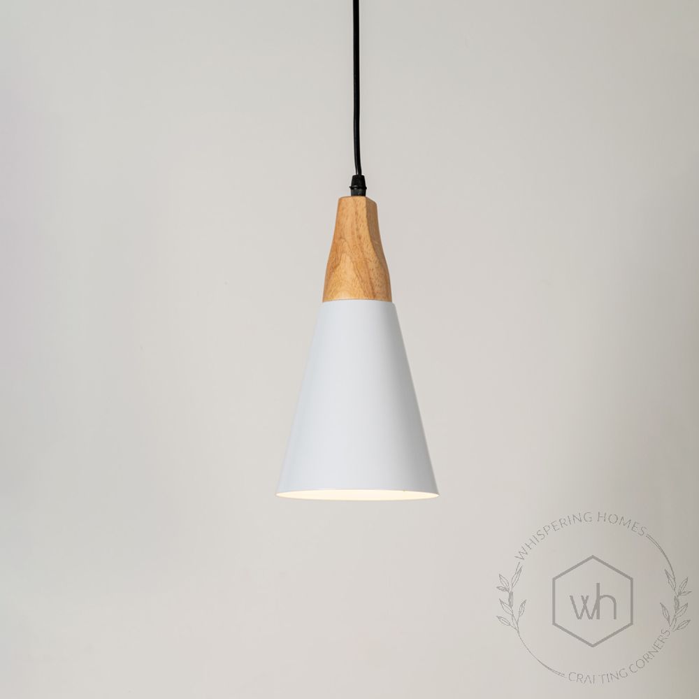 Triangular Cone Pendant Lamp - White Light On White Background