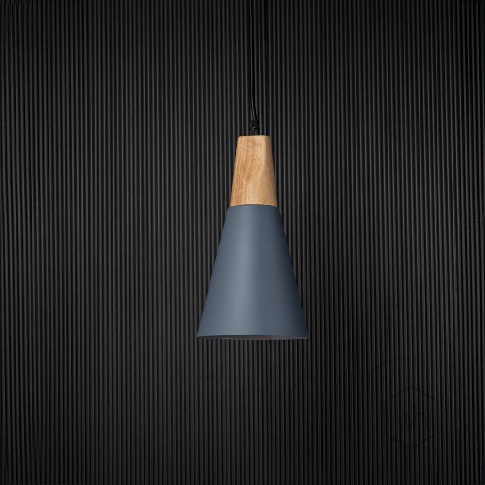 Triangular Cone Pendant Lamp - Grey Light Off Black Background