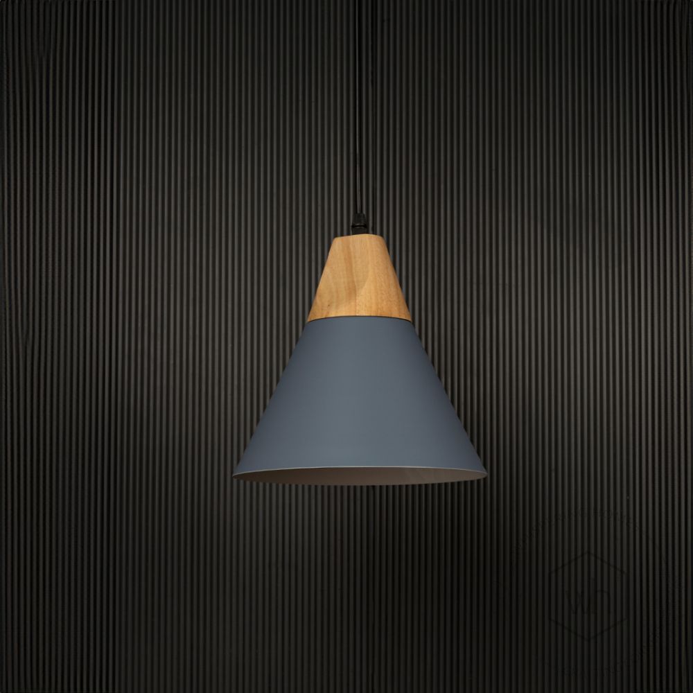 Cone Pendant Light - Grey Light Off Black Background