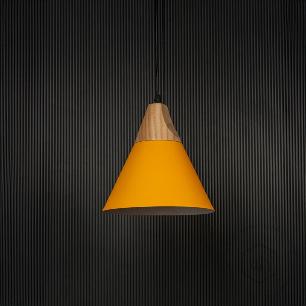 Cone Pendant Light - Yellow Light Off Black Background