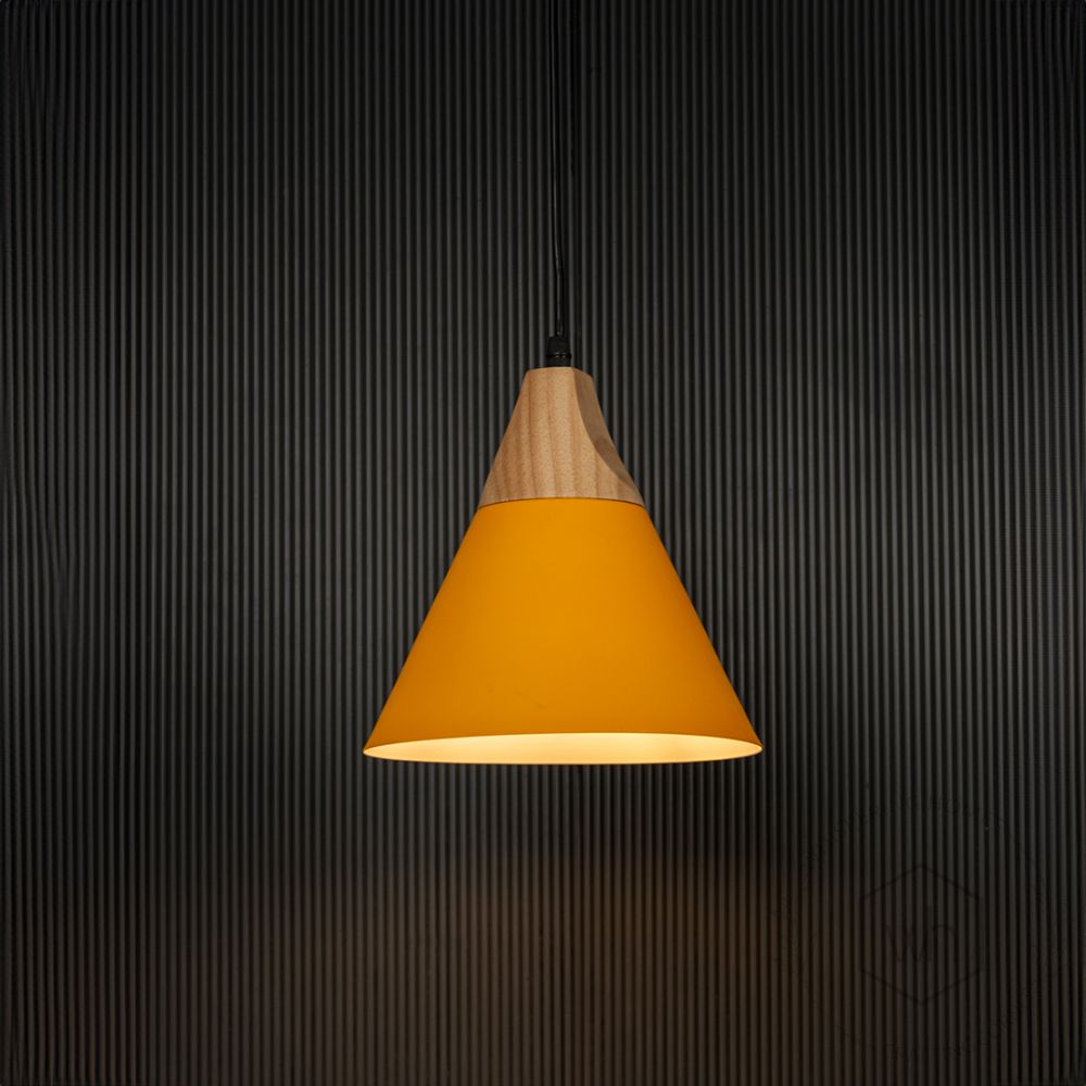 Cone Pendant Light - Yellow Light On Black Background