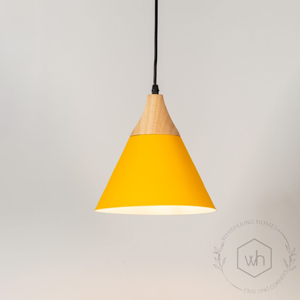 Cone Pendant Light - Yellow Light On White Background