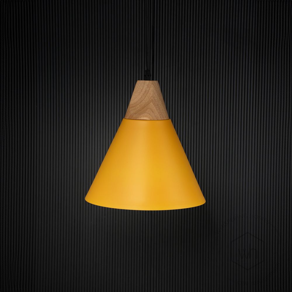 Empire Pendant Light - Yellow Light Off Black Background