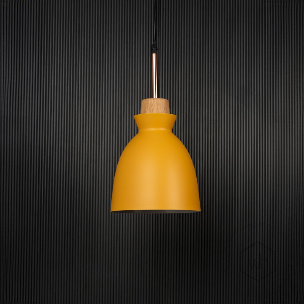 Horn Pendant Light- Yellow Light Off Black Background