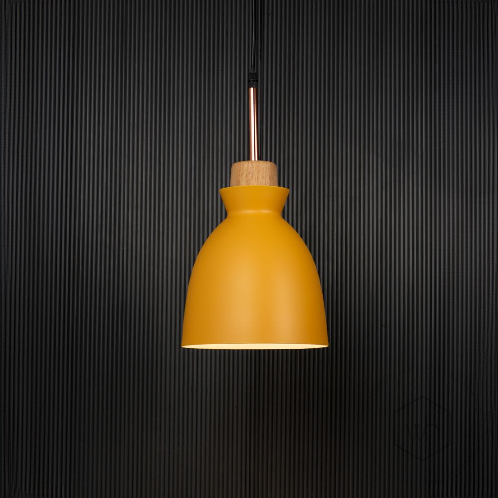 Horn Pendant Light- Yellow Light On Black Background