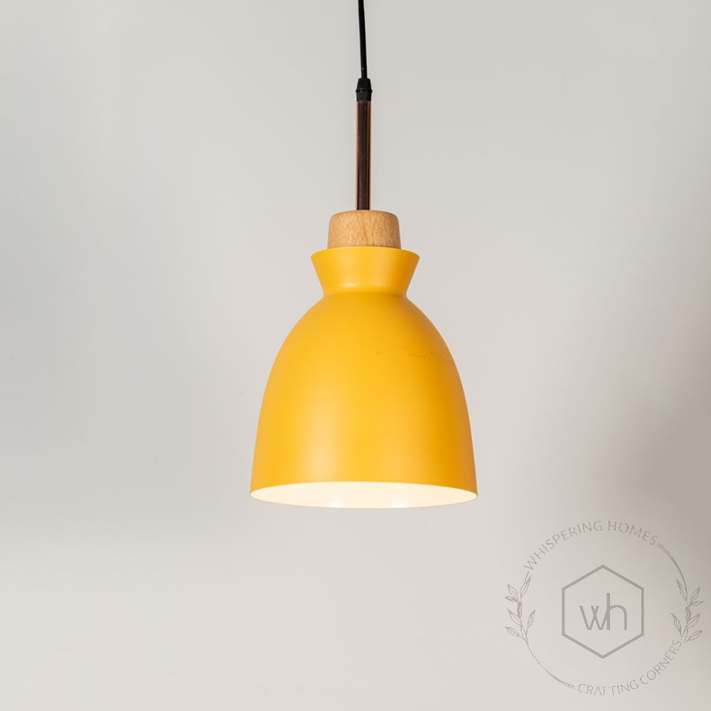 Horn Pendant Light- Yellow Light On White Background