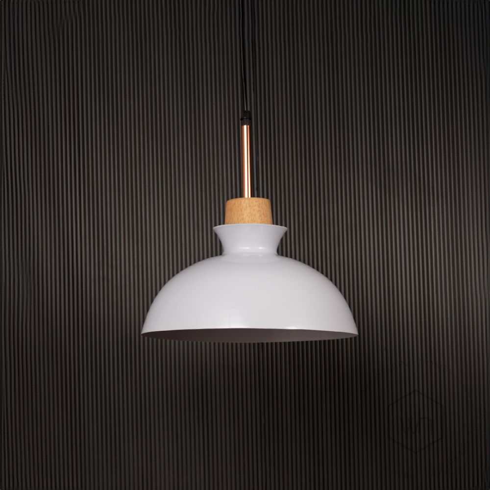 Dome Pendant Lamp - White Light Off Black Background