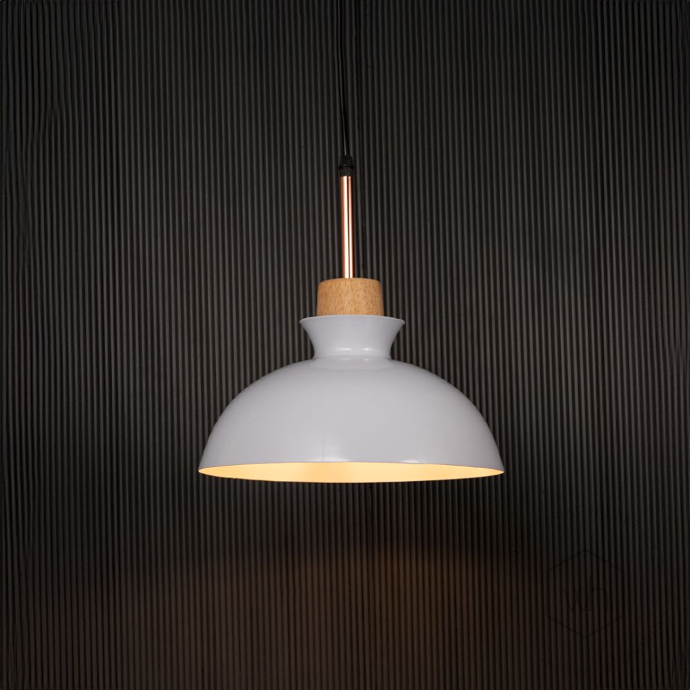 Dome Pendant Lamp - White Light On Black Background