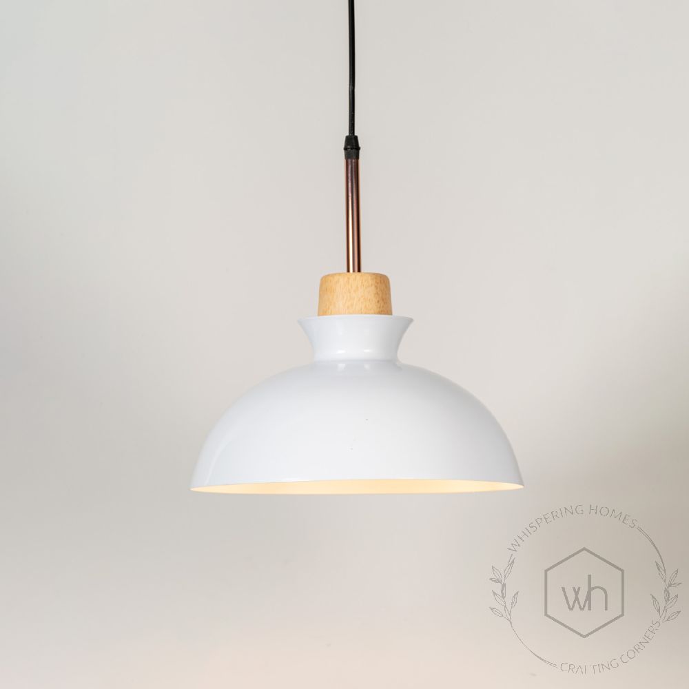 Dome Pendant Lamp - White Light On White Background