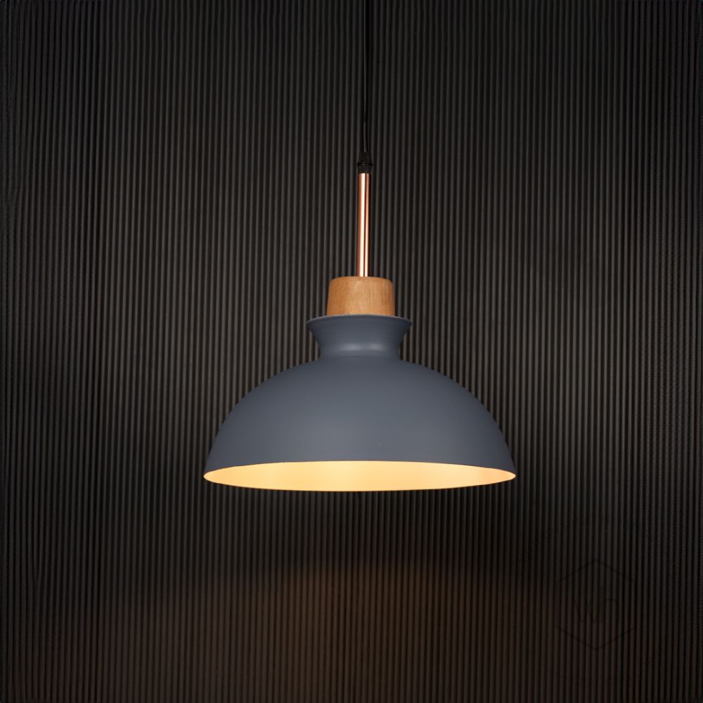 Dome Pendant Lamp - Grey Light On Black Background