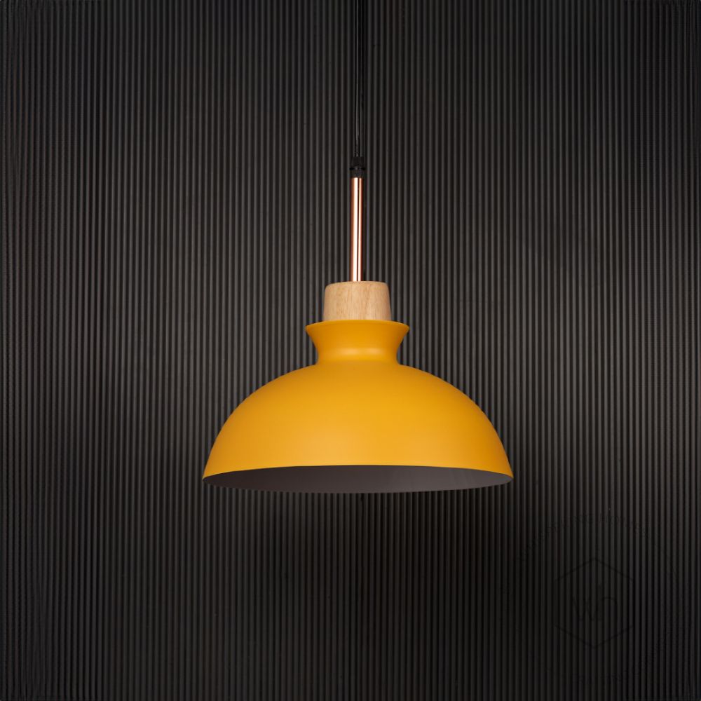 Dome Pendant Lamp - Yellow Light Off Black Background