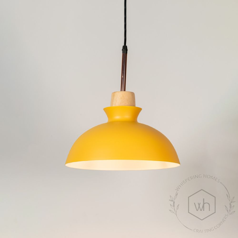 Dome Pendant Lamp - Yellow Light On White Background