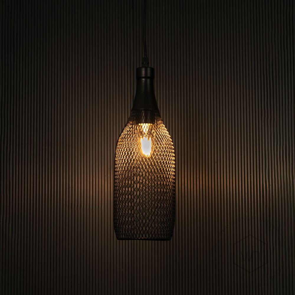 Bergen Bottleneck Pendant Light Light on black background