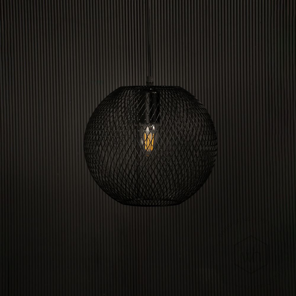 Bergen Globe Pendant Light Light off black background