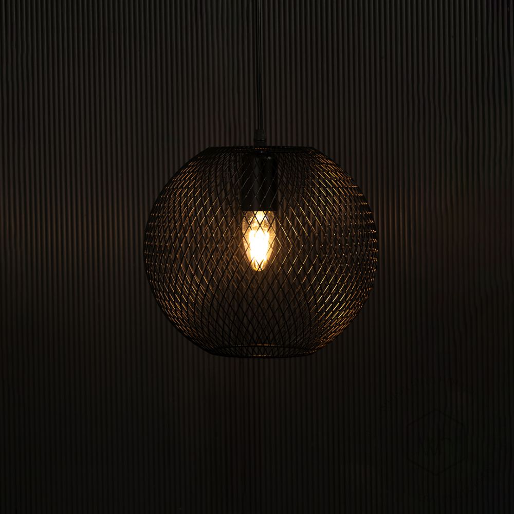 Bergen Globe Pendant Light Light on black background