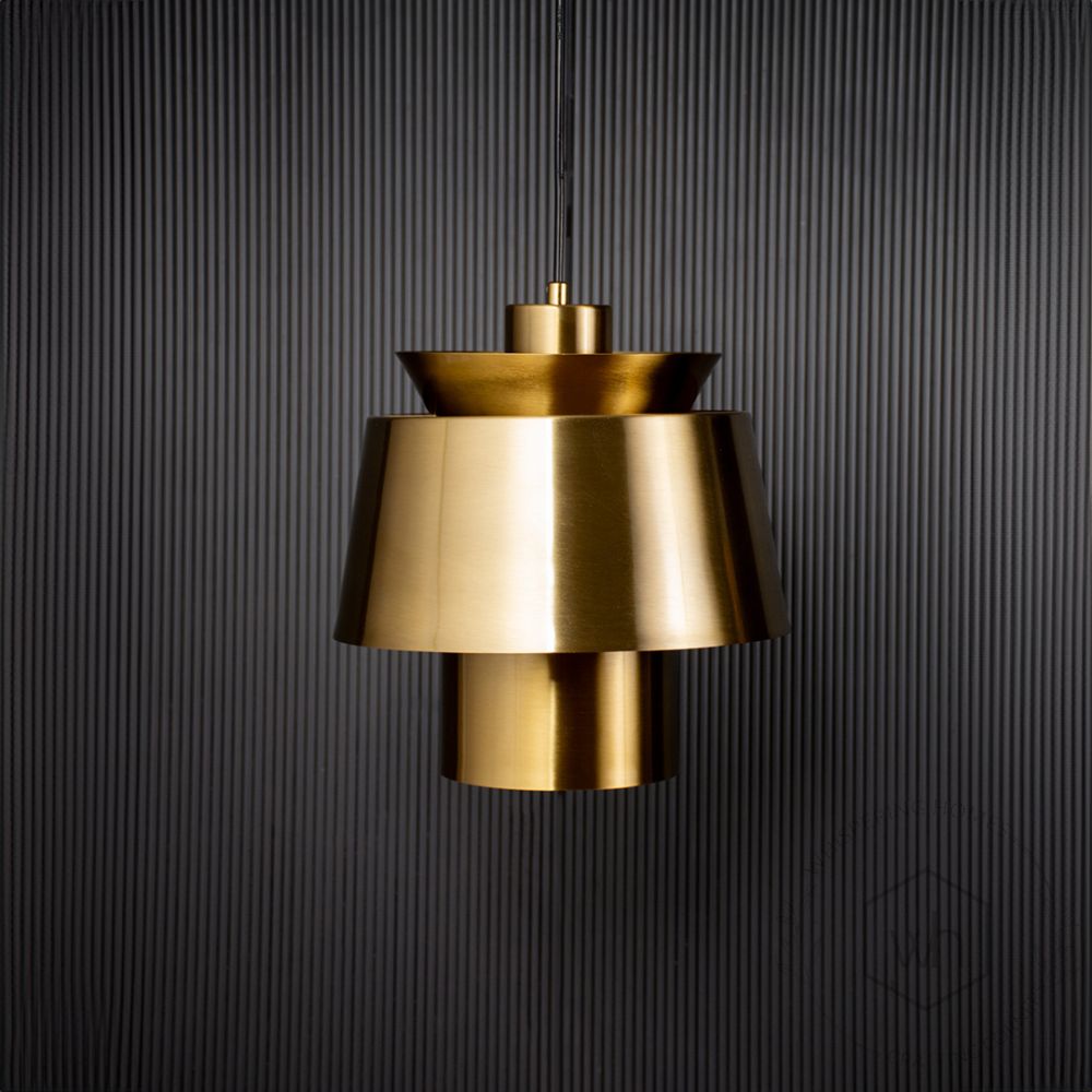 Lotta Metal Pendant Light - Gold Light Off Black Background