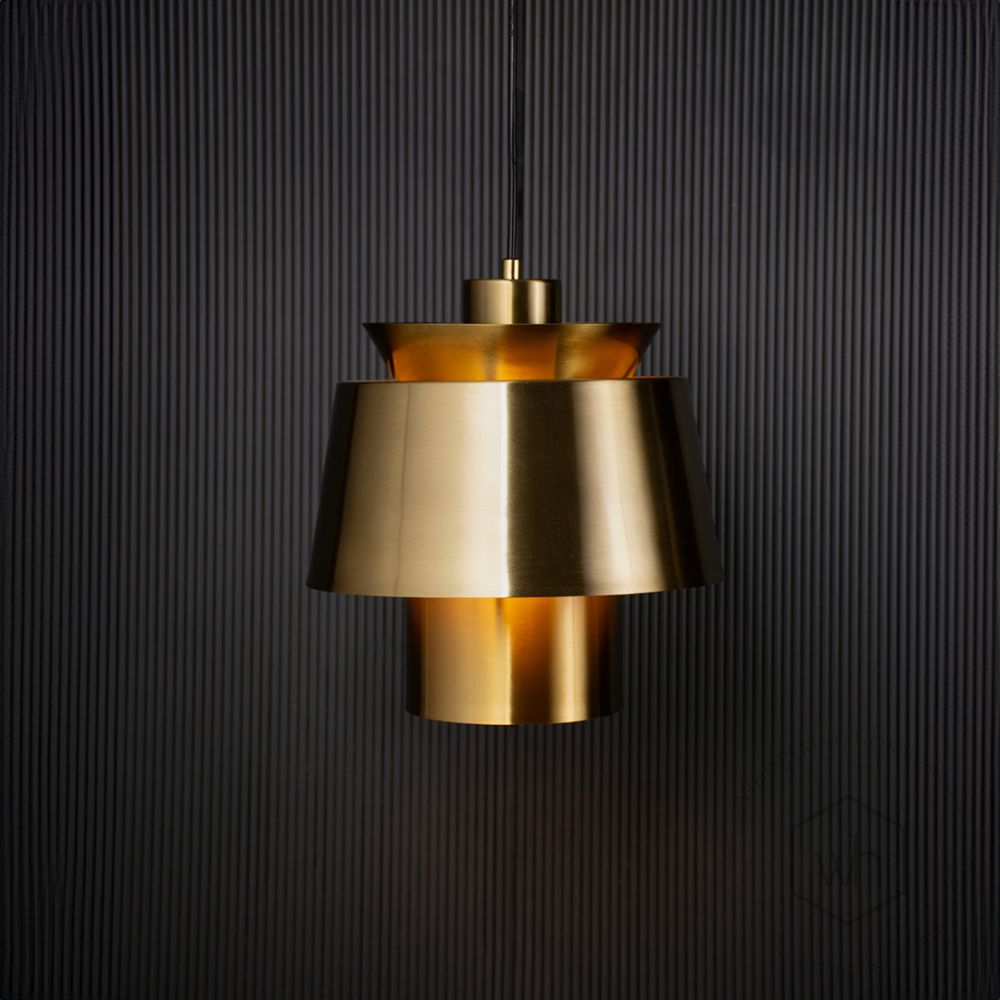 Lotta Metal Pendant Light - Gold Light On Black Background