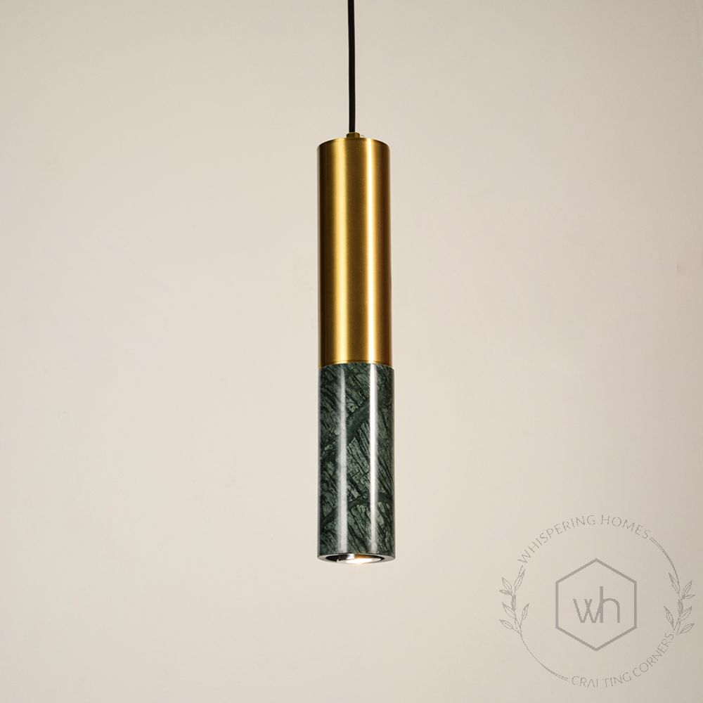 Stalactite Marble Hanging Light - Green & GoldLight On White Background