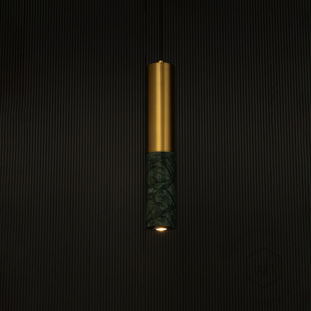 Stalactite Marble Hanging Light - Green & Gold Light on black background