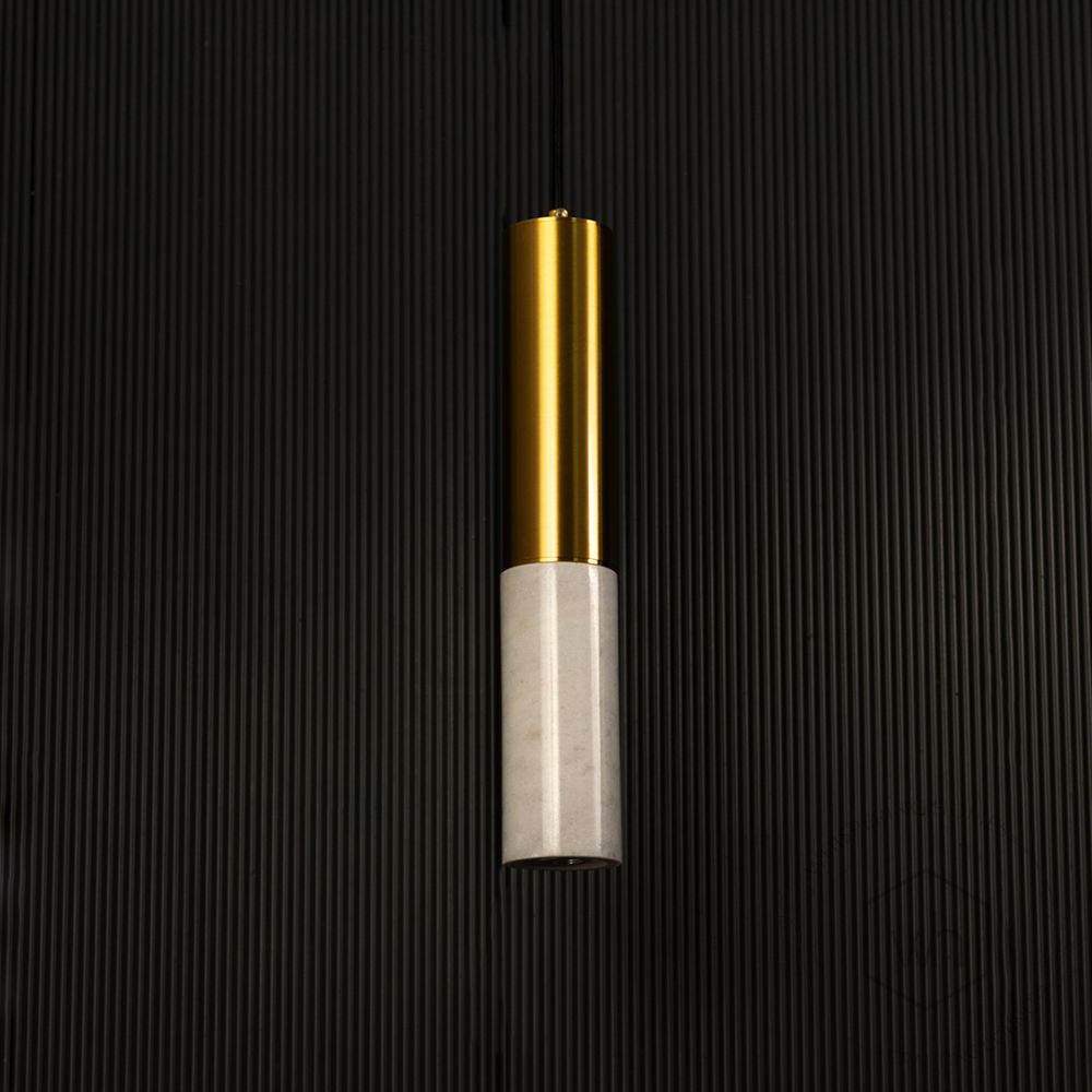 Stalactite Marble Hanging Light - White & Gold Light off black background