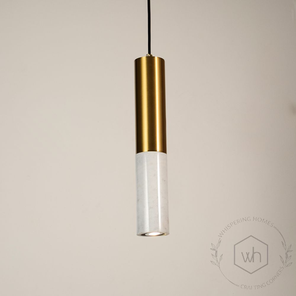 Stalactite Marble Hanging Light - White & GoldLight On White Background