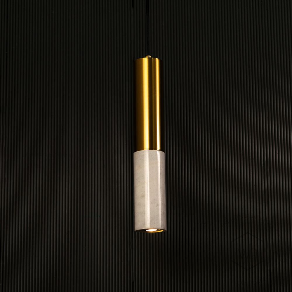 Stalactite Marble Hanging Light - White & Gold Light on black background