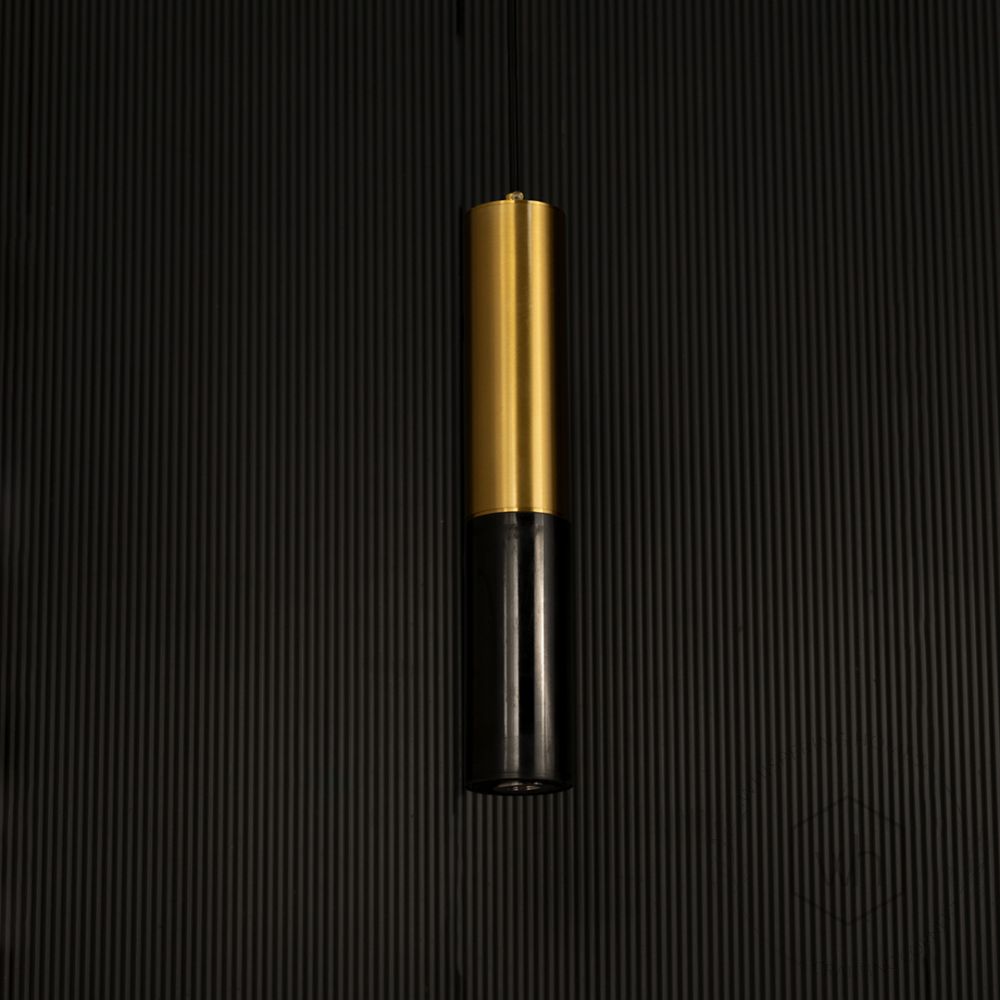 Stalactite Marble Hanging Light - Gold & Black Light off black background