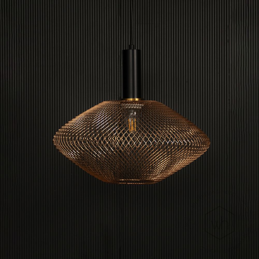 Parachute Mesh Pendant Light - Gold Light off black background