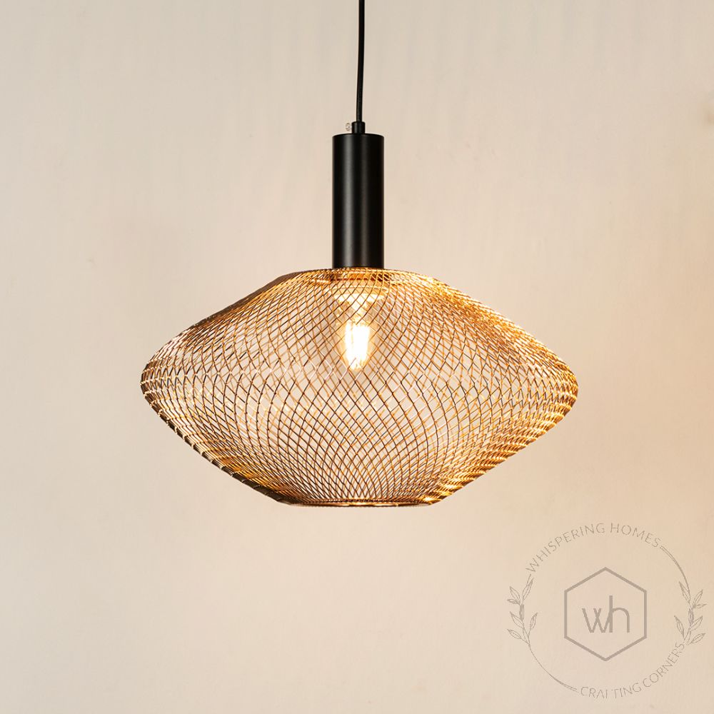 Parachute Mesh Pendant Light - GoldLight On White Background