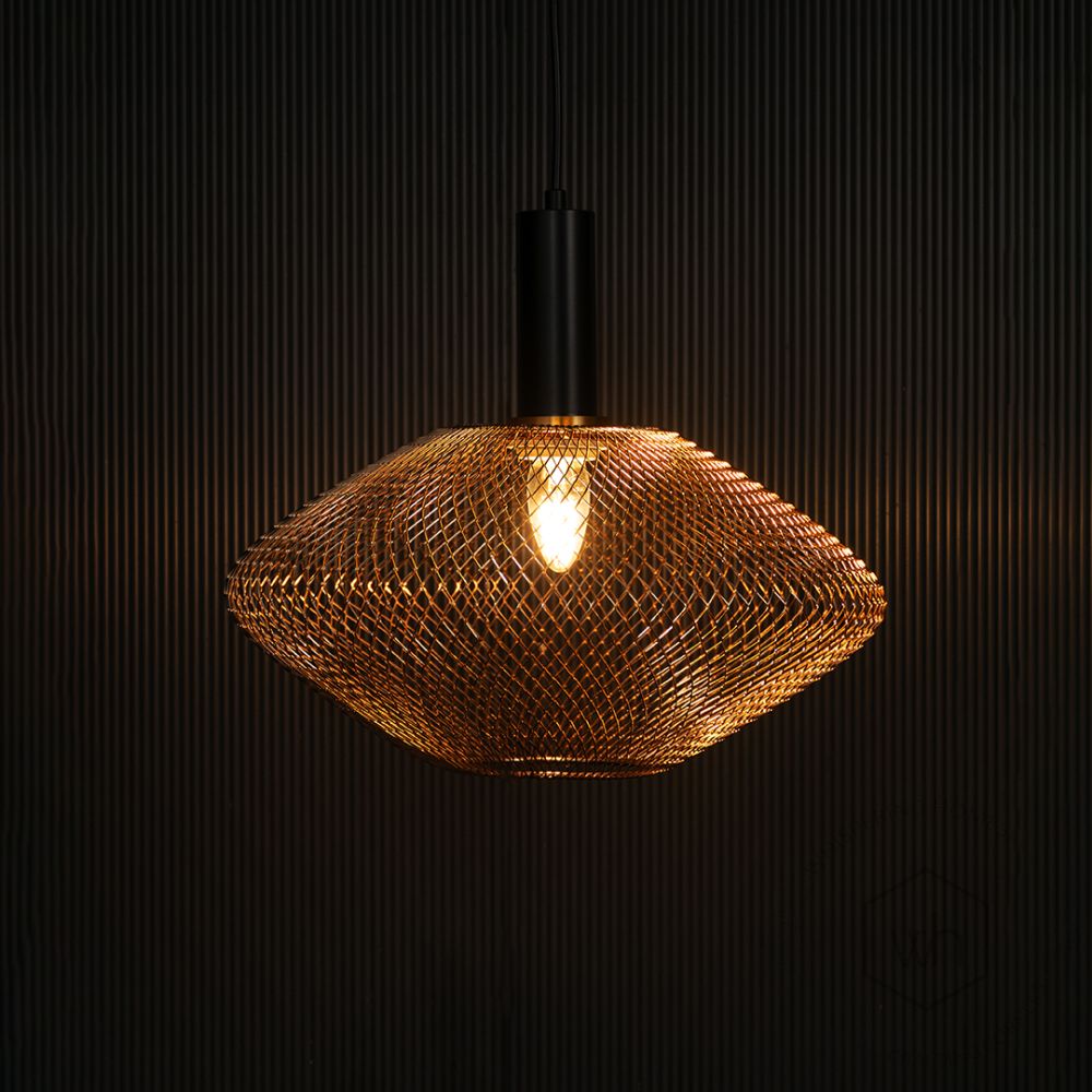 Parachute Mesh Pendant Light - Gold Light on black background