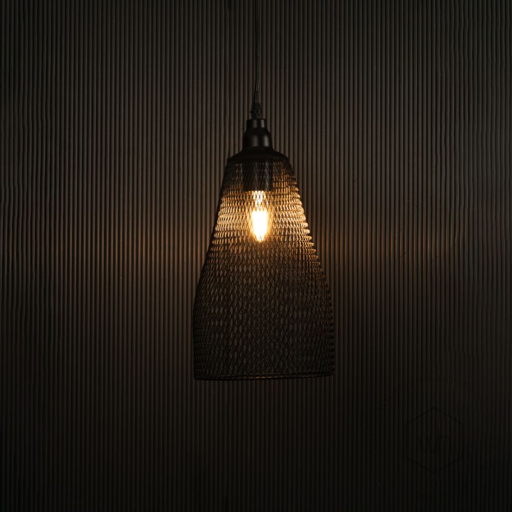 Pod Mesh Pendant Light Light on black background