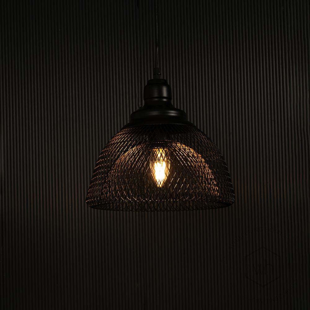 Lucide Mesh Pendant Light Light on black background