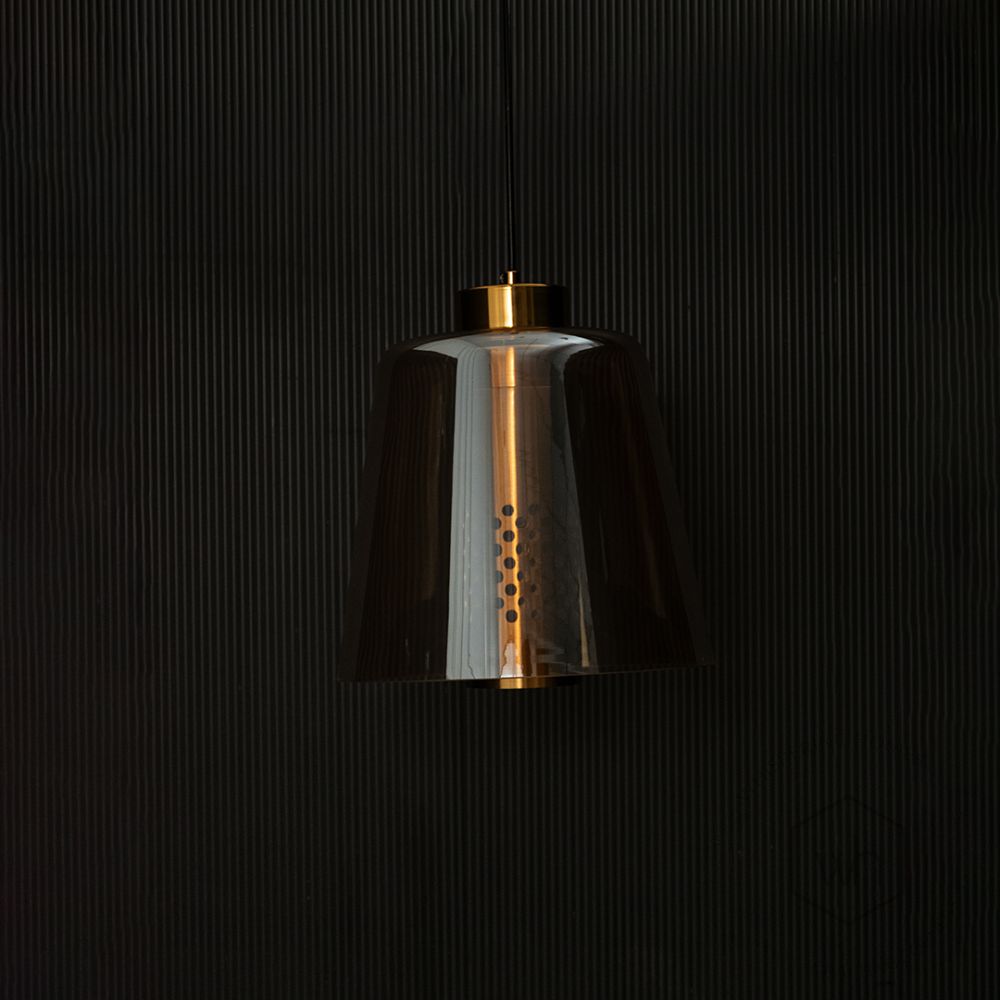 Conical Mesh Hanging Light - Amber Light off black background