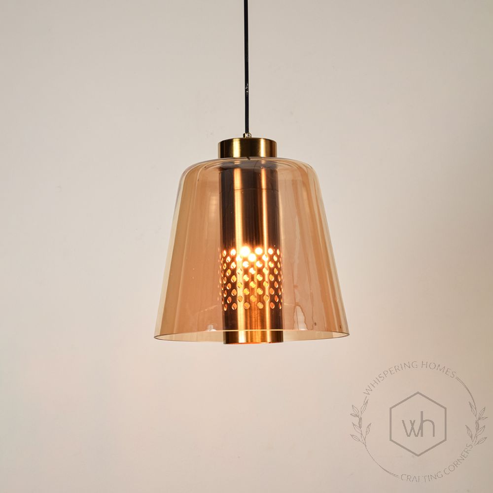 Conical Mesh Hanging Light - AmberLight On White Background