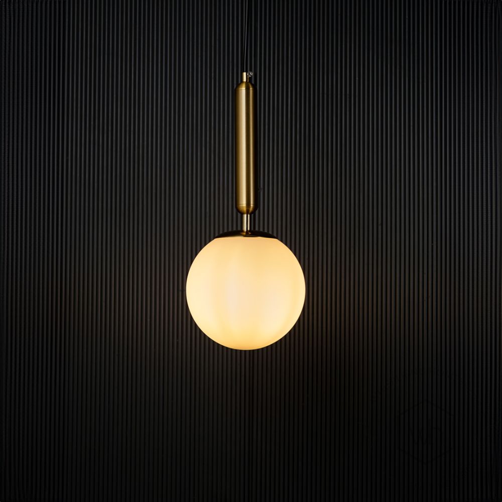 Frosted Sphere Pendant Light - Gold Light On Black Background