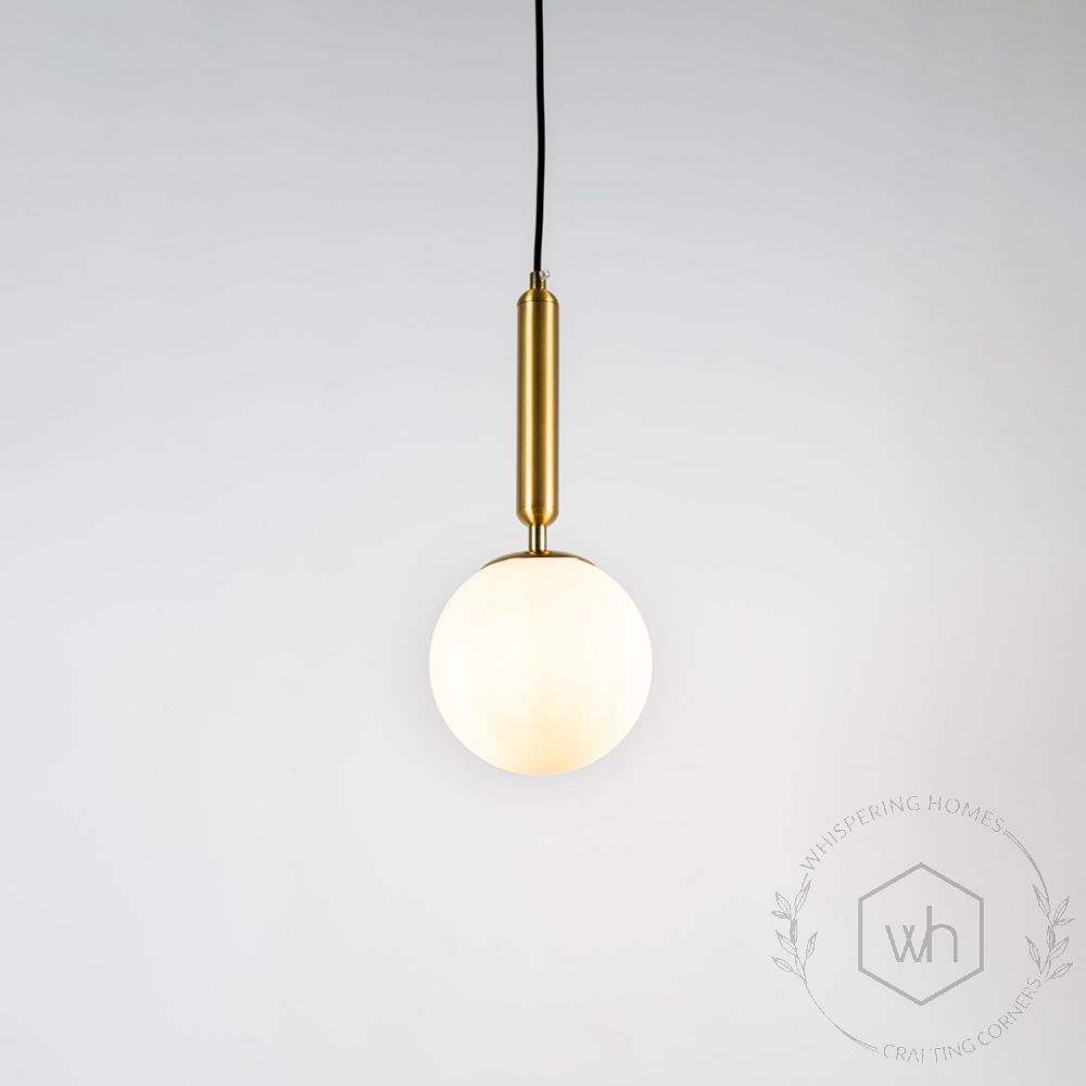 Frosted Sphere Pendant Light - Gold Light On White Background