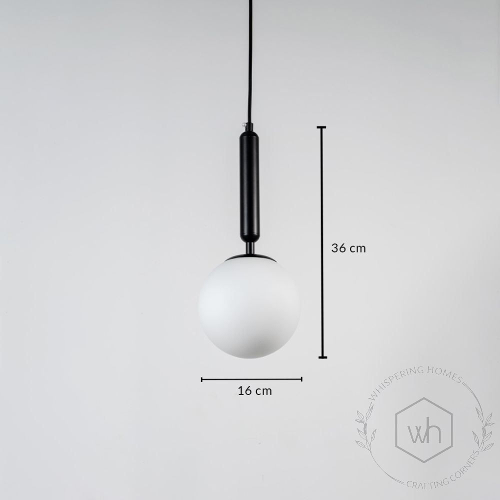 Frosted Sphere Pendant Light - Black Dimensions