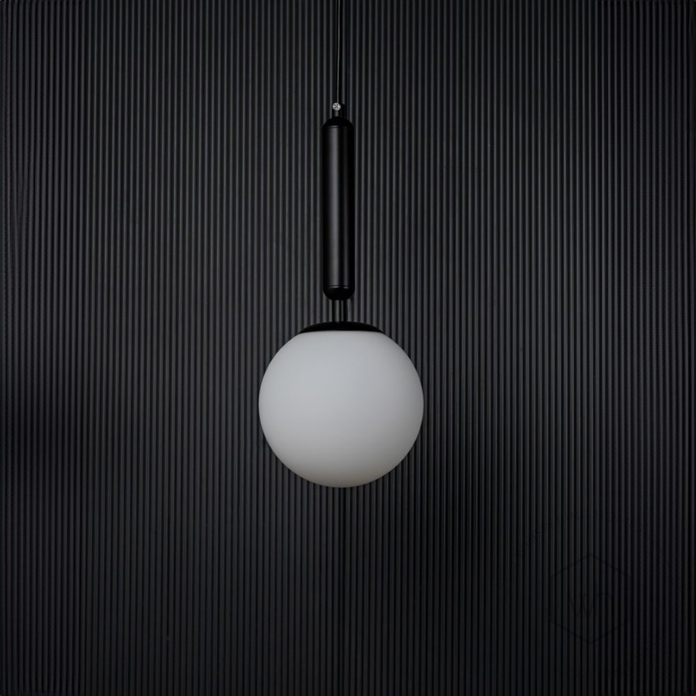 Frosted Sphere Pendant Light - Black Light Off Black Background