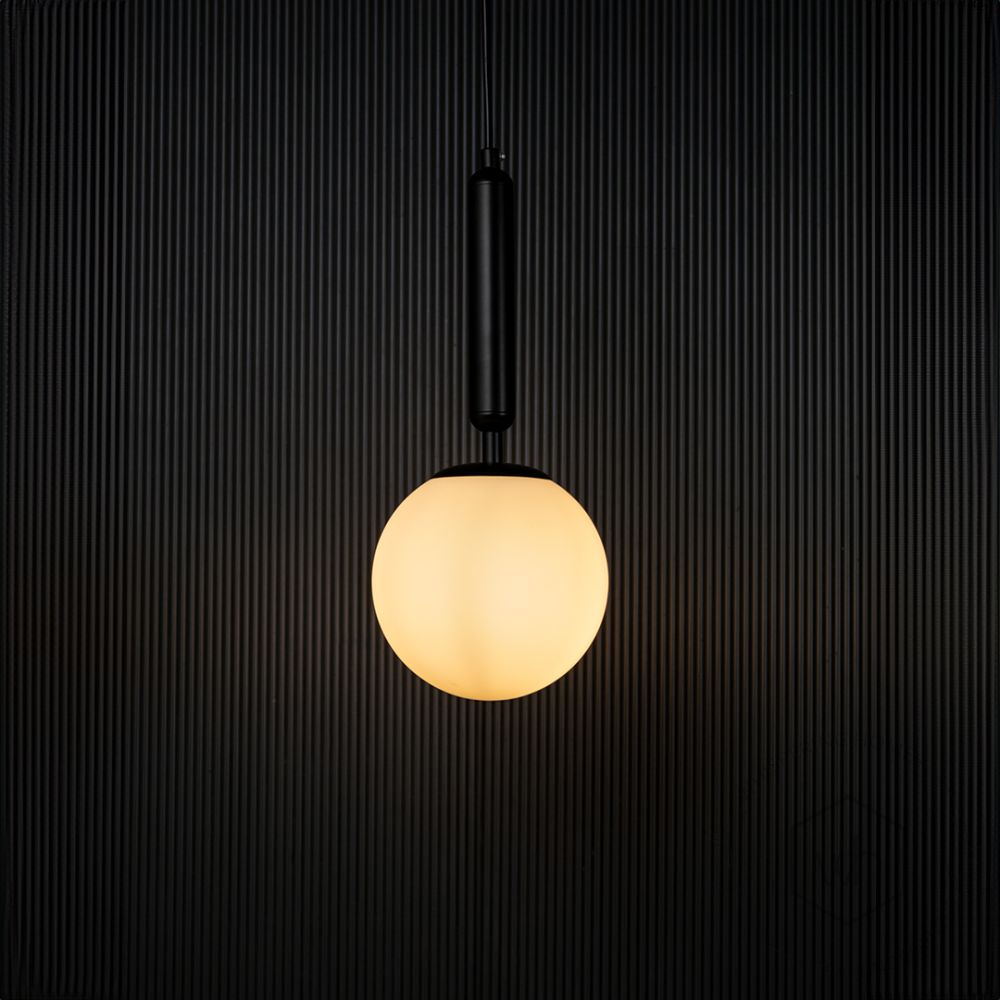 Frosted Sphere Pendant Light - Black Light On Black Background