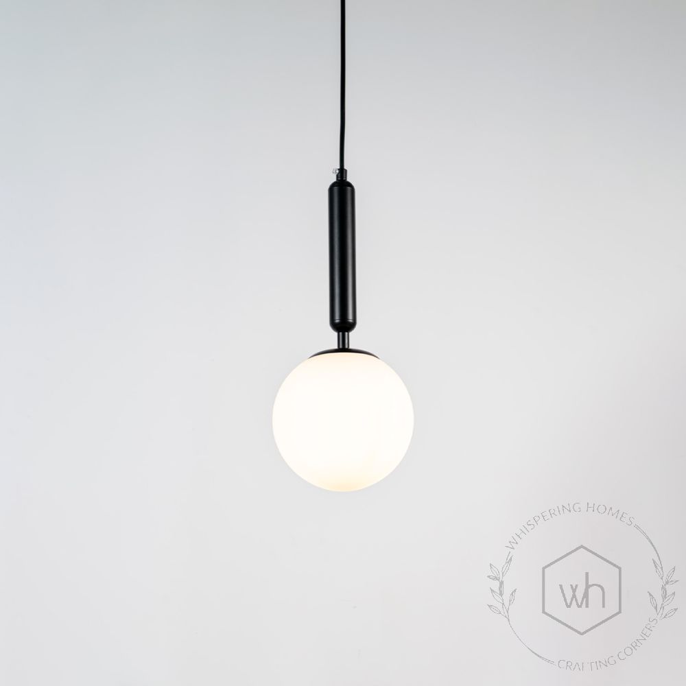 Frosted Sphere Pendant Light - Black Light On White Background