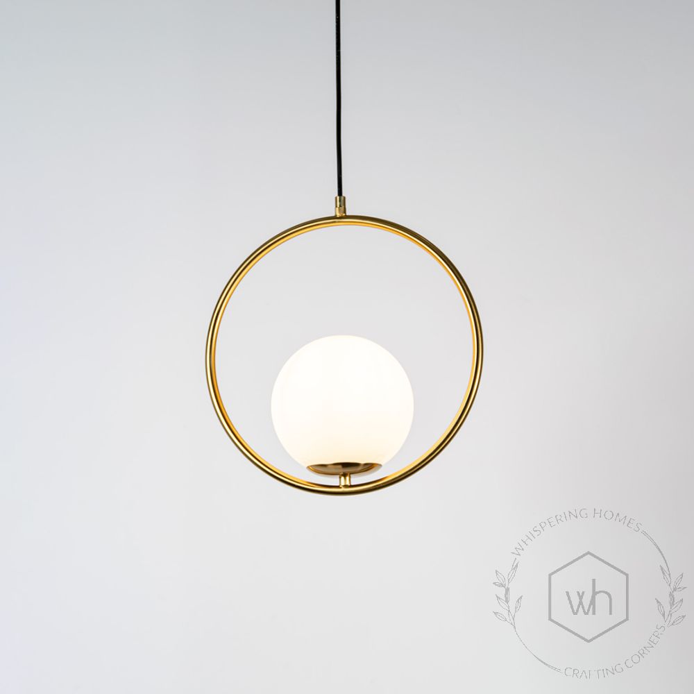 Frosted Glass Pendant Light - Gold Light On White Background