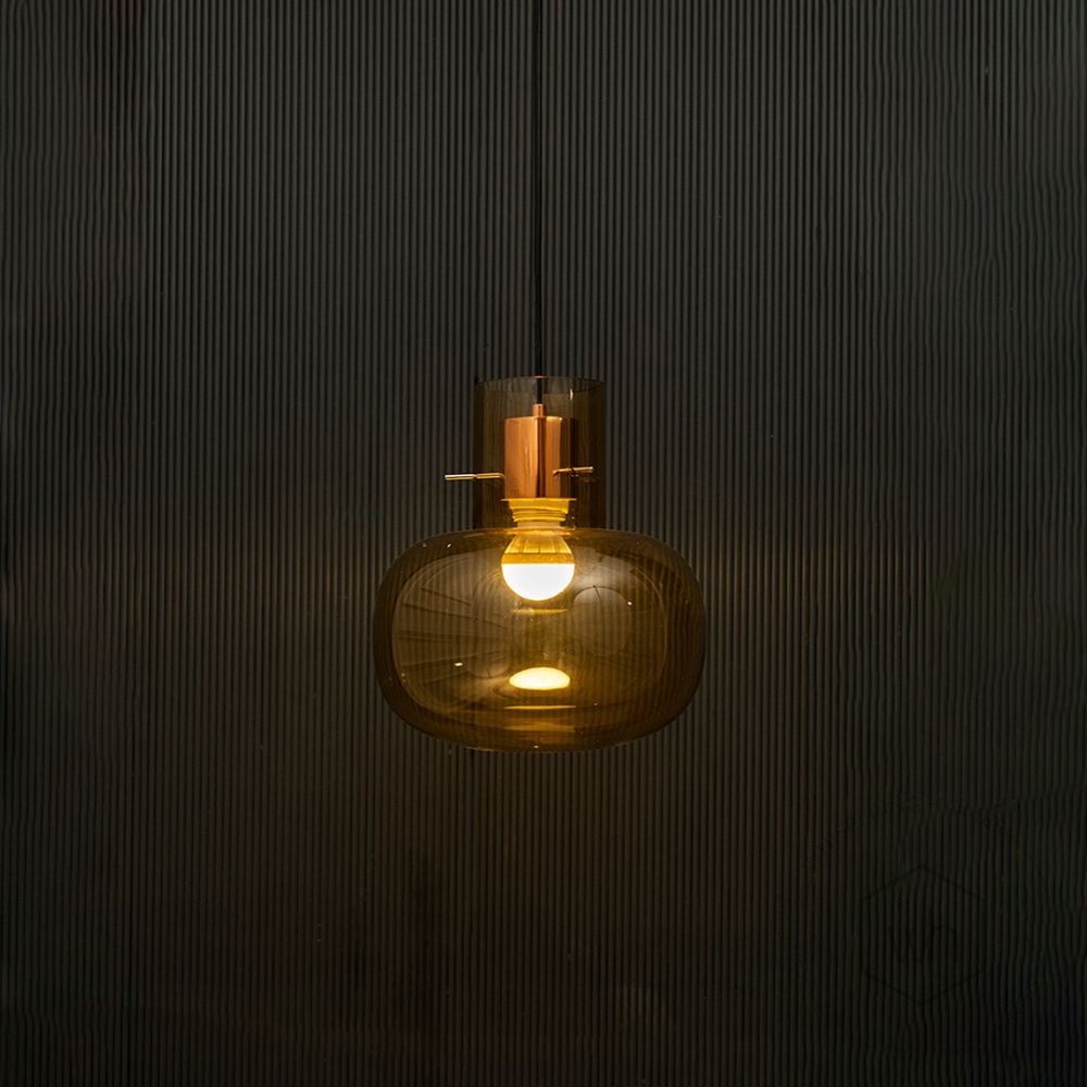 Pop Petite Hanging Light - Amber Light on black background