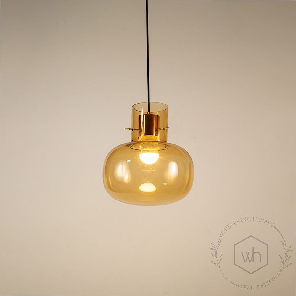 Pop Petite Hanging Light - Amber Light on white background